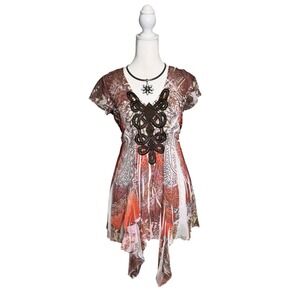 Fairycore Paisley Asymmetrical Tunic Top Boho Festival Fairy Women's Size Large